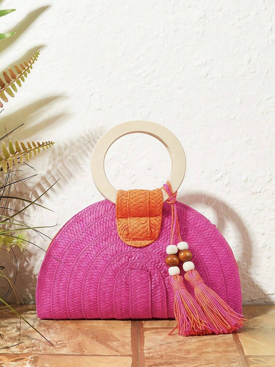 Paper Straw Color - Bolsa de Mão Feminina Redonda de