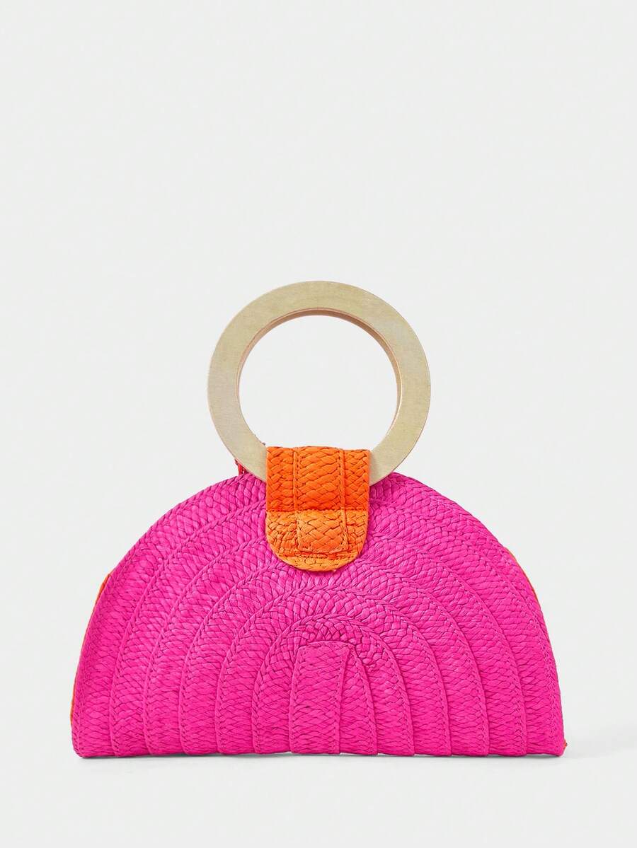 Bolsa de Mão Feminina Redonda  - Paper Straw Color avaliação e preço